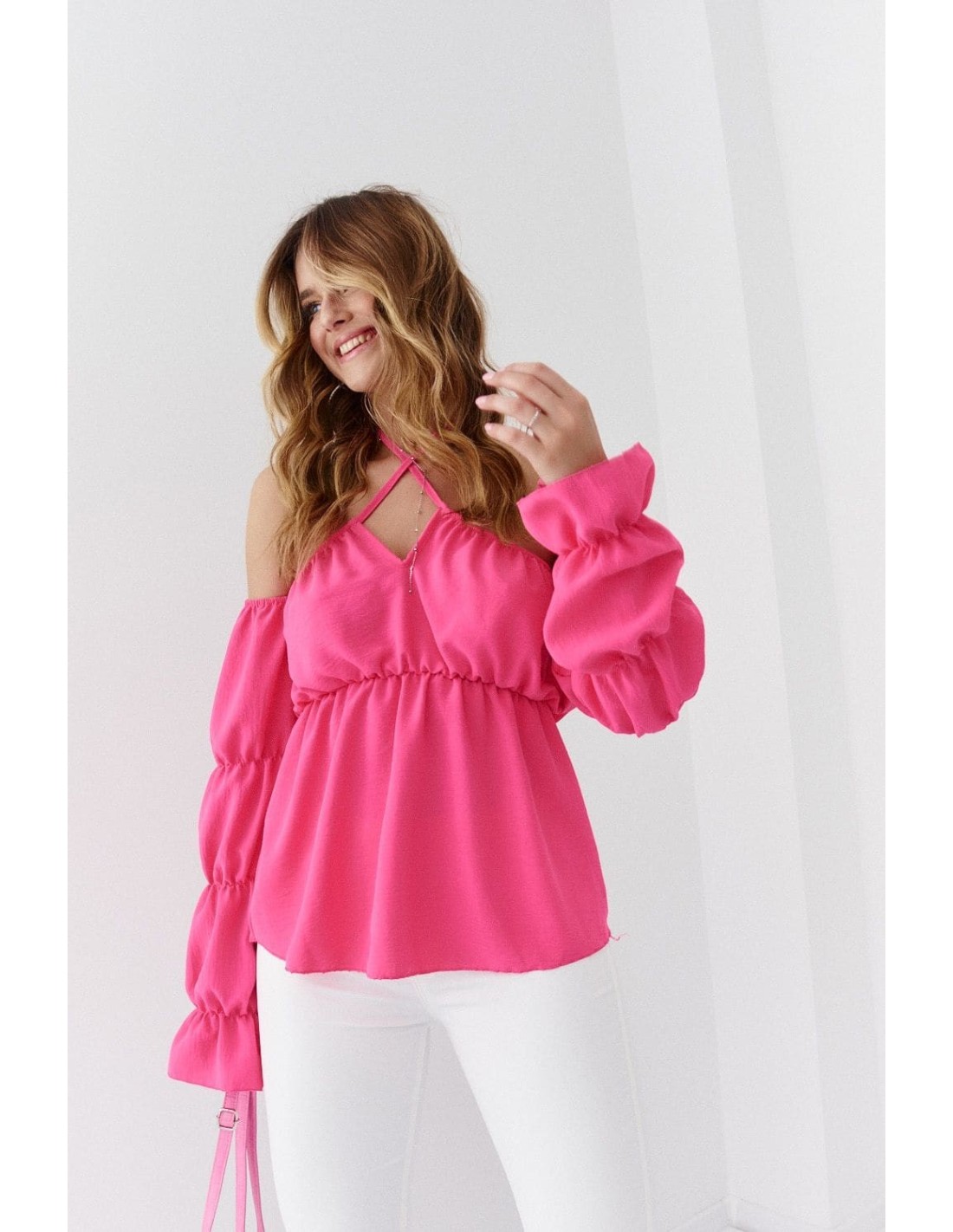 Bluza spaniola cu volane, roz 560 - Magazin online - Boutique